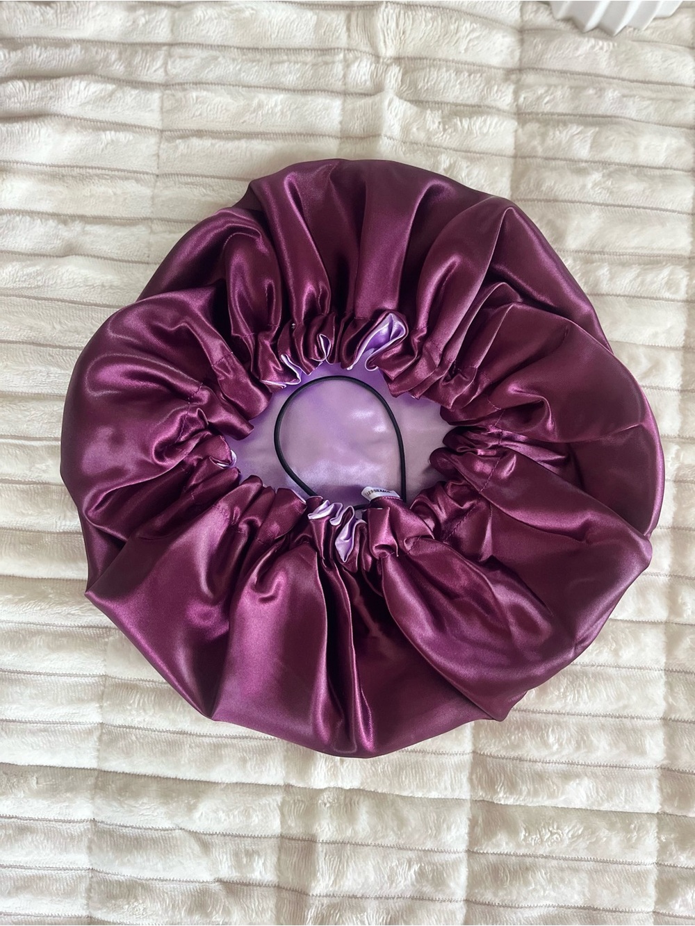 Luxurious Deep Purple Satin Hair Bonnet Adjustable and Reversible